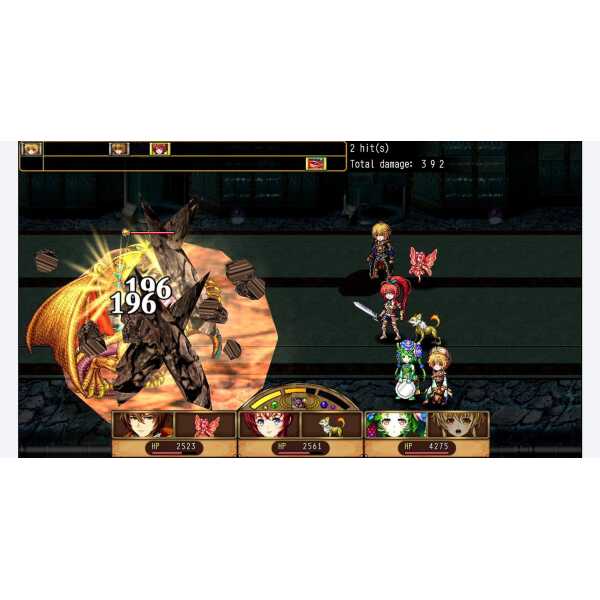 RPG battle scene from Gameware's KEMCO collection, featuring characters fighting a large monster.