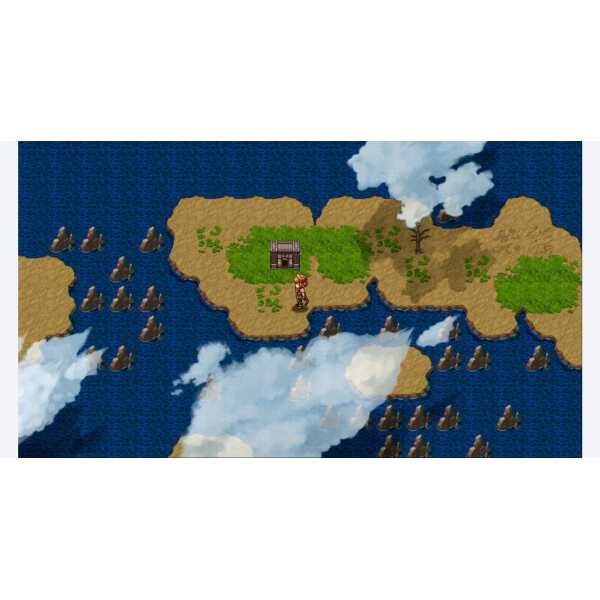 RPG game scene with island, house, and character from KEMCO RPG collection.