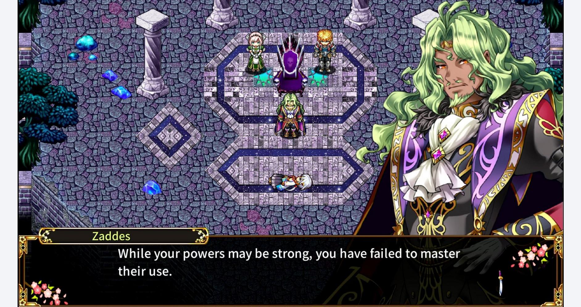 RPG game scene from KEMCO's game collection, featuring fantasy characters and vibrant pixel art.