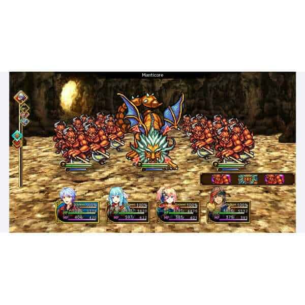 An intense turn-based combat featuring a dragon and multiple monsters.