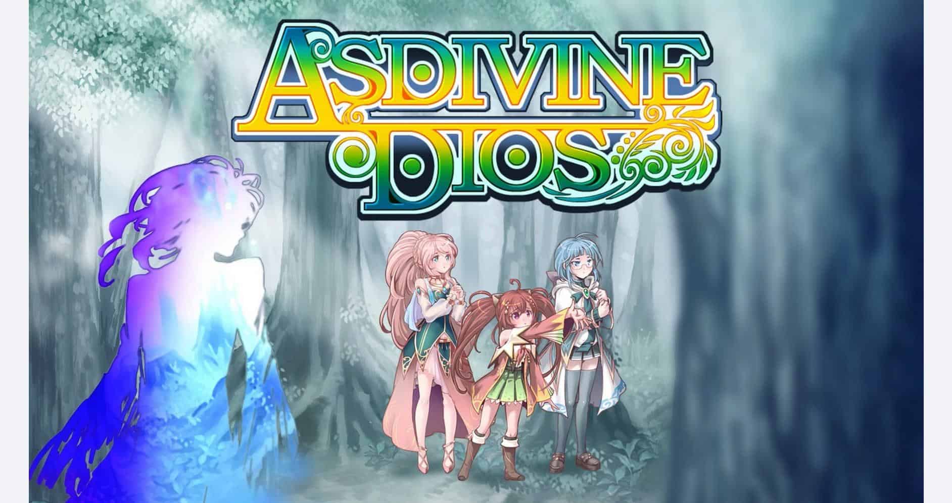 Cover art for AS Divine Dios RPG featuring characters in a mystical forest setting.