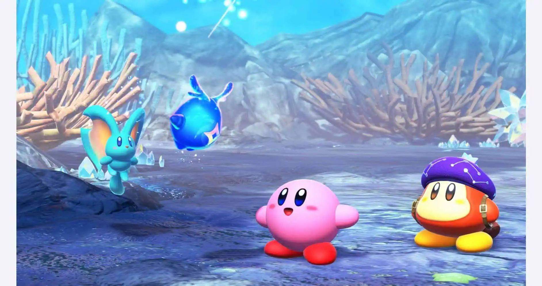 Kirby and friends explore underwater in Star-Crossed World on Nintendo Switch 2.