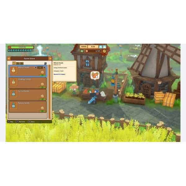 Bright farm scene from Gameware game showing seed selection and farm store interface with colorful c.