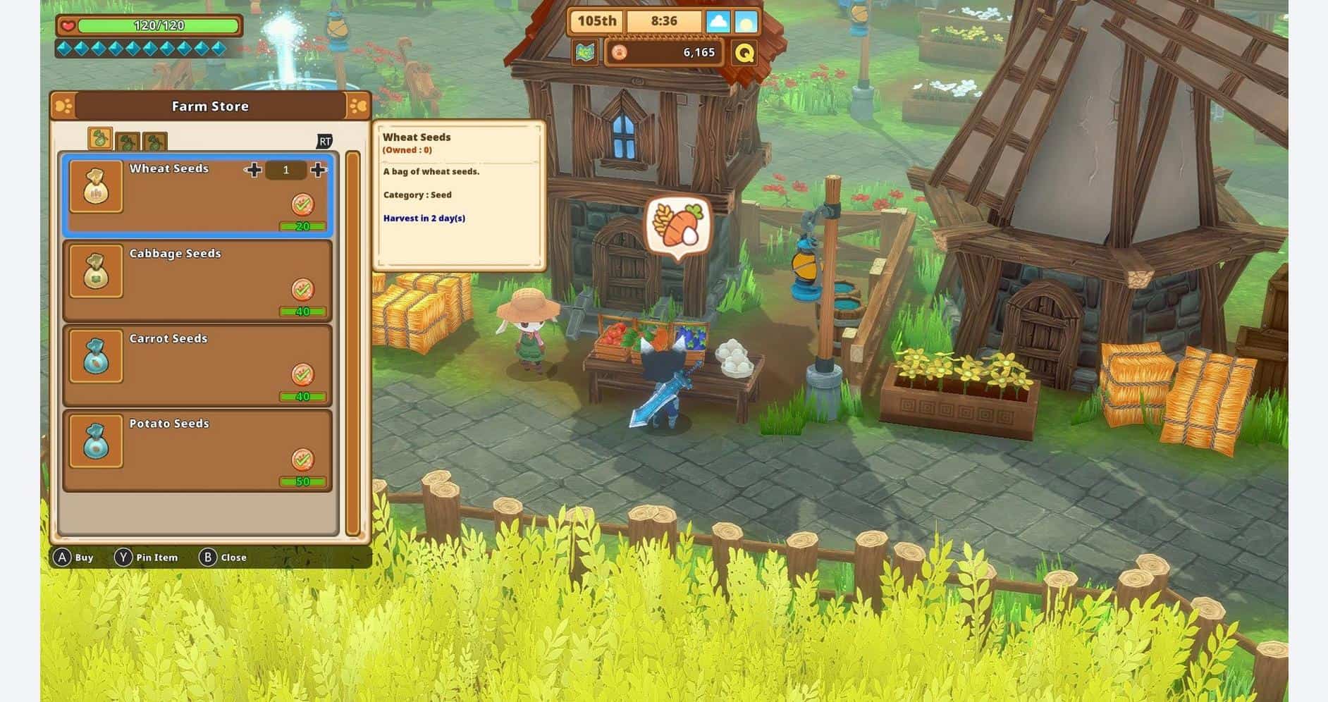 Bright farm scene from Gameware game showing seed selection and farm store interface with colorful c.