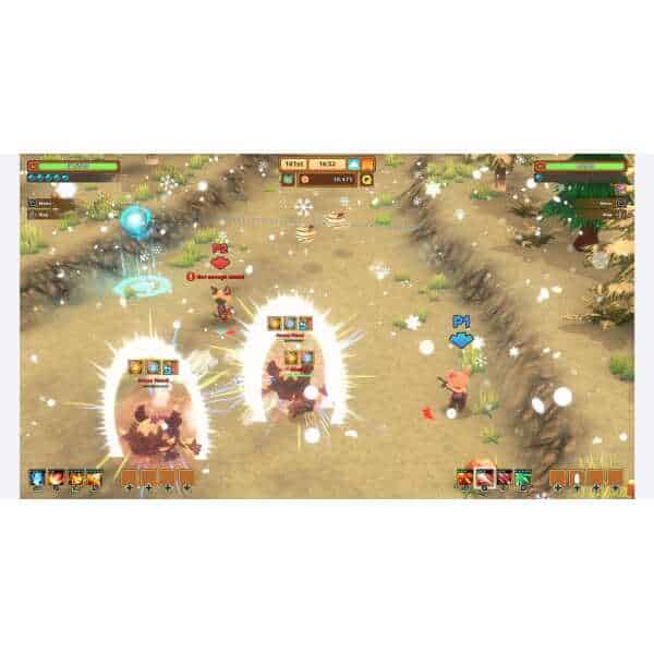 Turn-based fantasy RPG game with characters battling in a snowy landscape.