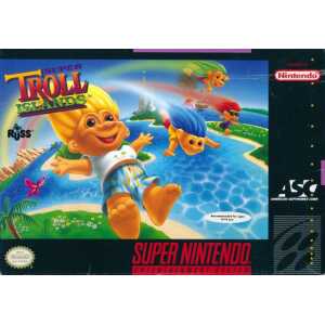 Super Troll Islands game cover featuring colorful troll characters and tropical scenery.