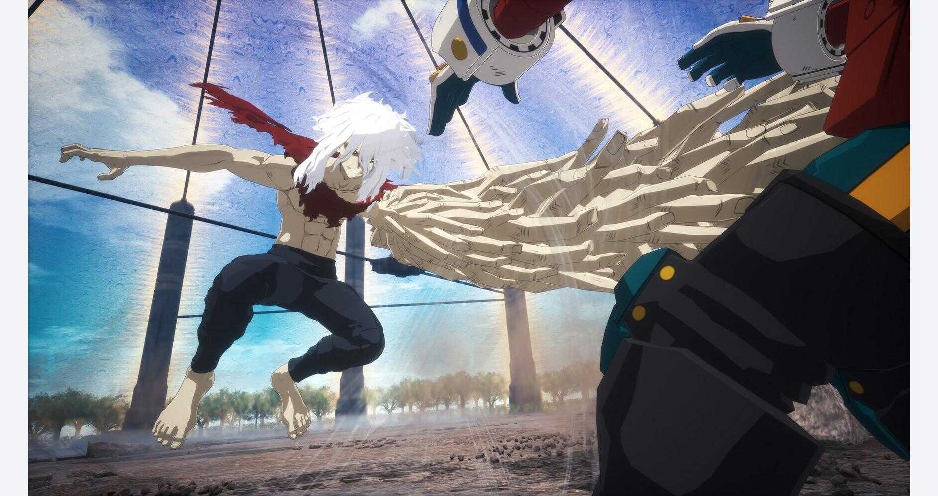All Might and Tomura Shigaraki in a battle scene from My Hero Academia.