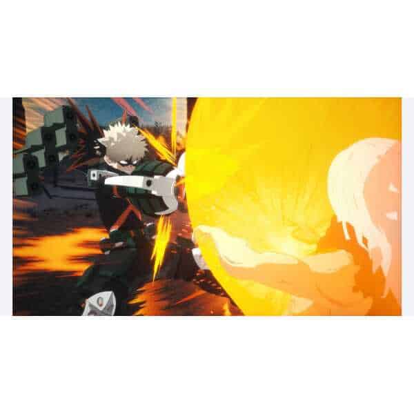 My Hero Academia character using a powerful energy attack in action.