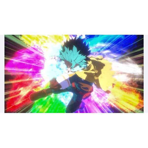 Anime character from My Hero Academia in action with colorful energy effects.