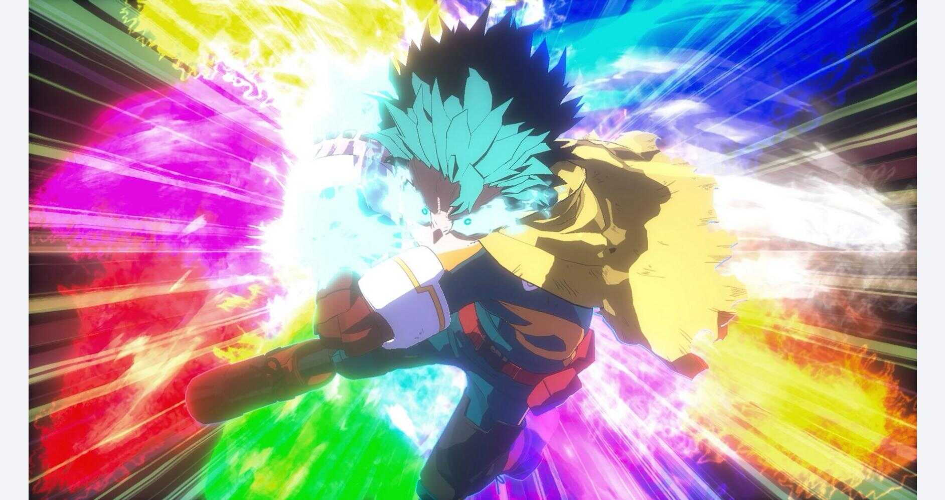 Anime character from My Hero Academia in action with colorful energy effects.