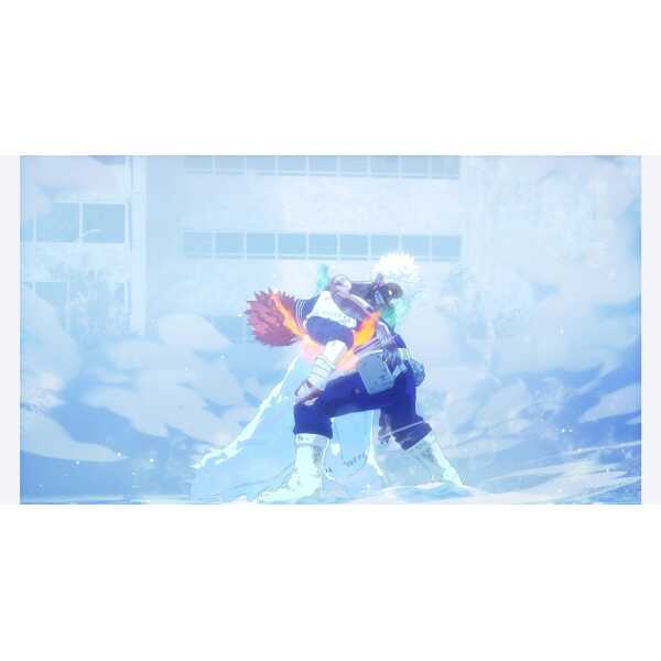 Dynamic scene from My Hero Academia: All's Justice featuring heroes in combat.