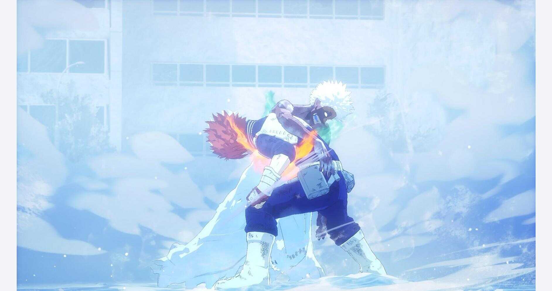 Dynamic scene from My Hero Academia: All's Justice featuring heroes in combat.