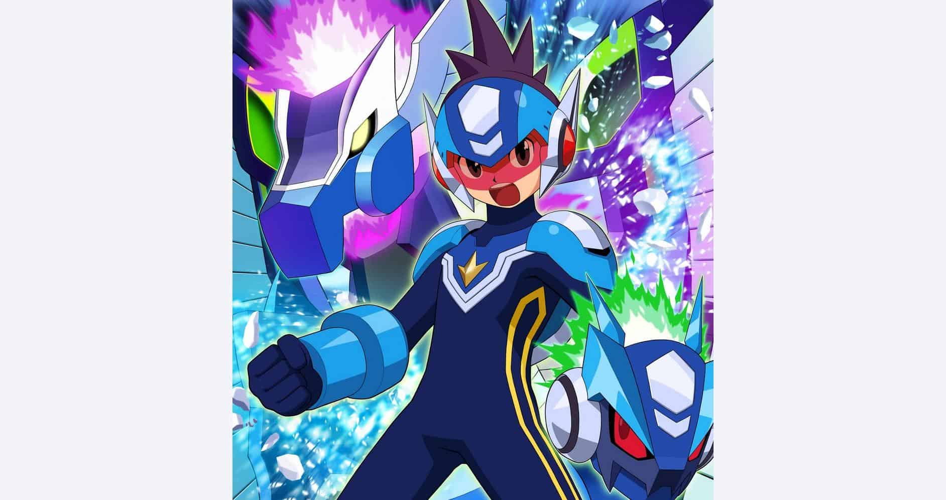 Mega Man Star Force character with energy blasts and robotic companions.