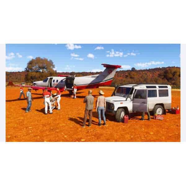Private jet and ground crew preparing for flight in a scenic outdoor setting.