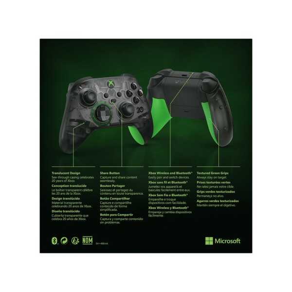 Xbox Series X Wireless Controller 20th Anniversary Edition with green accents.