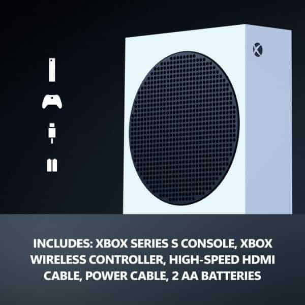 Xbox Series S 1TB All-Digital Console with accessories on a dark background.