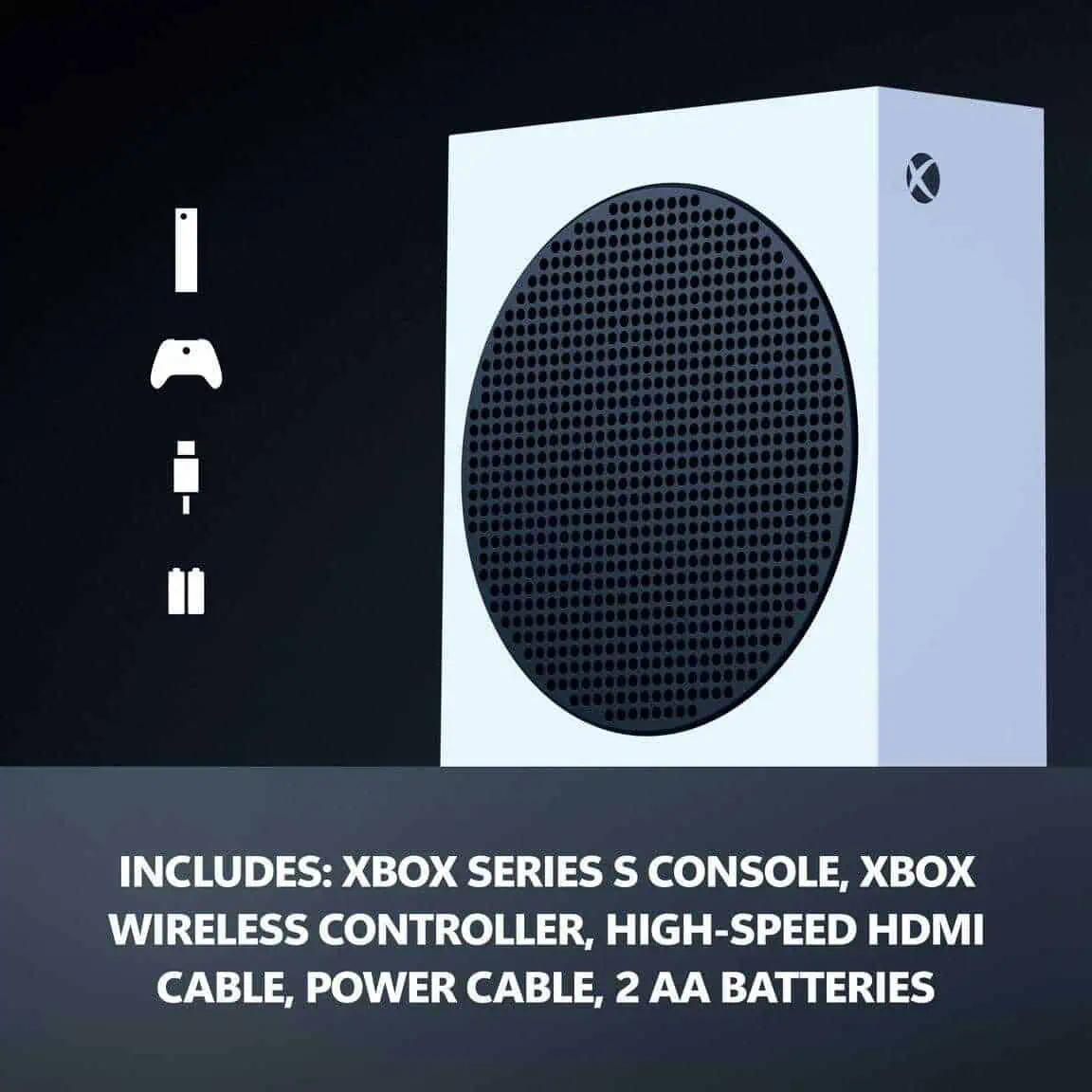 Xbox Series S 1TB All-Digital Console with accessories on a dark background.