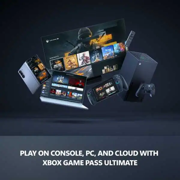 Xbox Game Pass Ultimate with console, PC, and cloud gaming options.