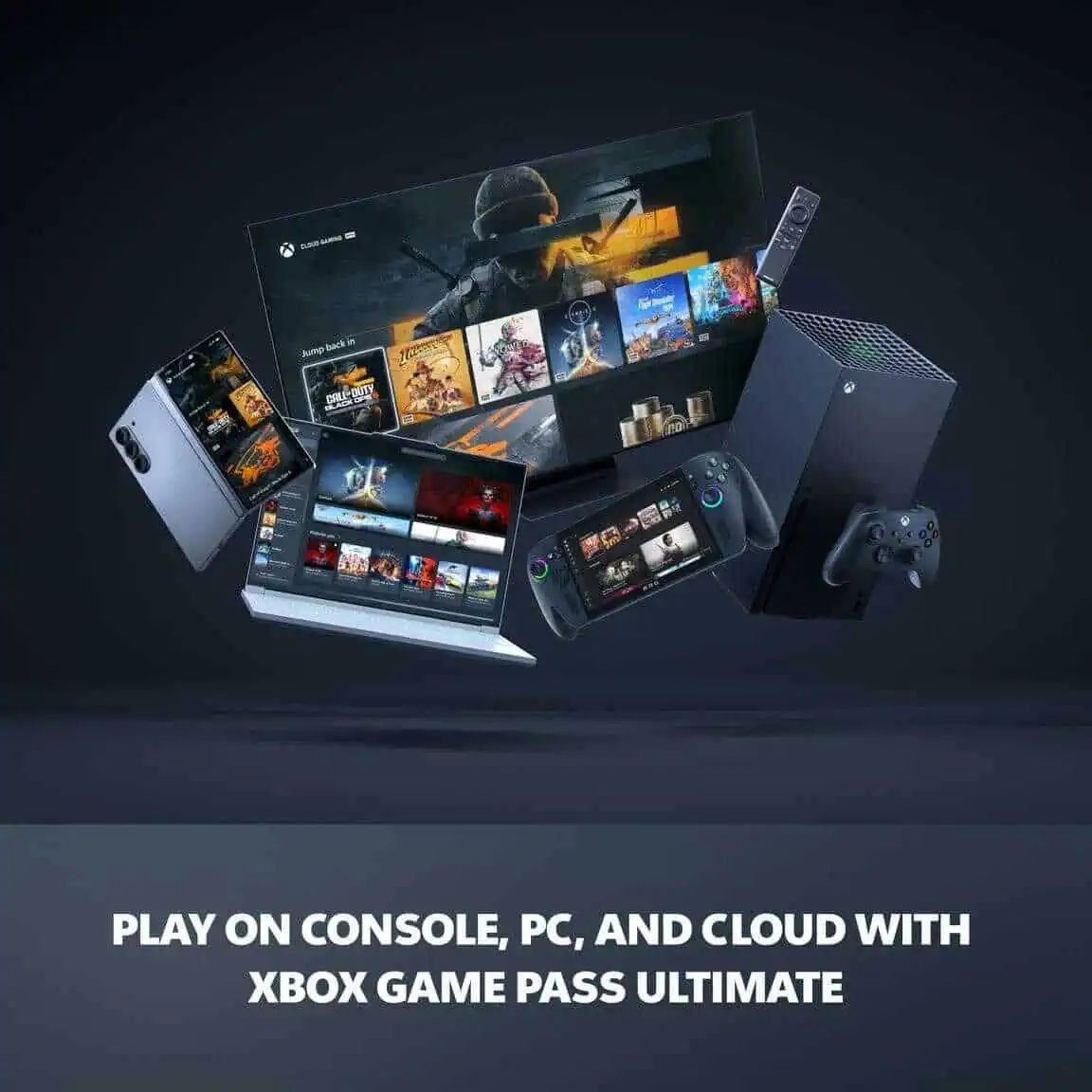 Xbox Game Pass Ultimate with console, PC, and cloud gaming options shown.
