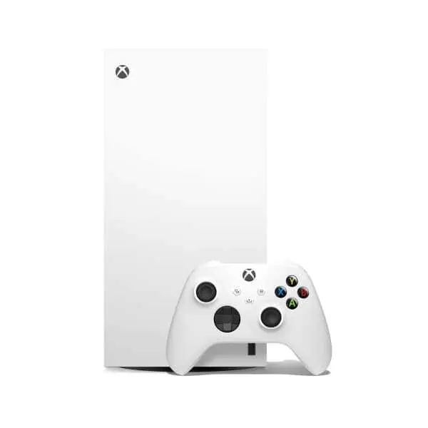 Xbox Series X 1TB All-Digital Console with white controller and matching console.