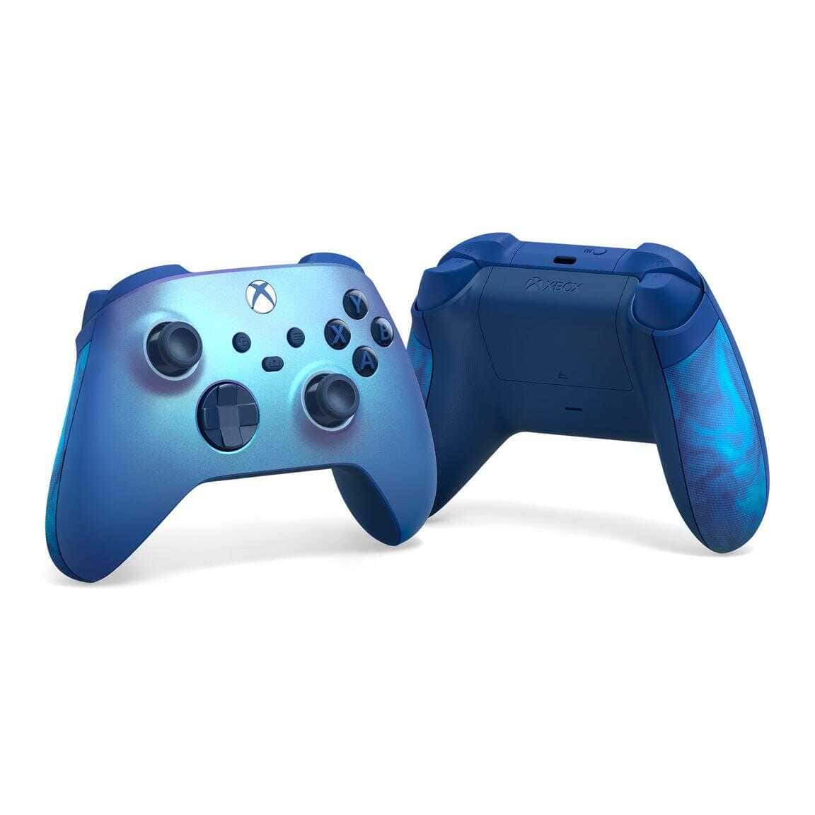 Xbox Series X Aqua Shift wireless controller with matching back grip.