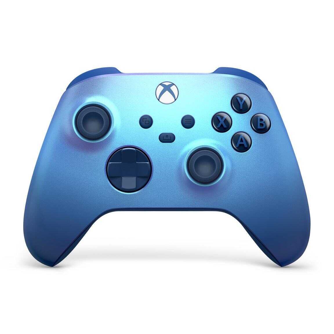 Aqua Shift Xbox Series X wireless controller with blue accents.