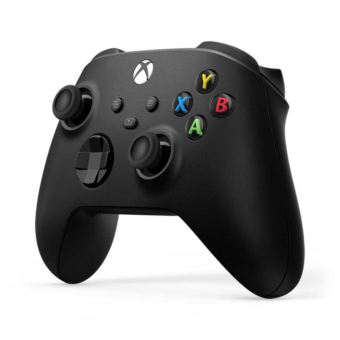 Xbox Series X Wireless Controller in Carbon Black color with colorful buttons.