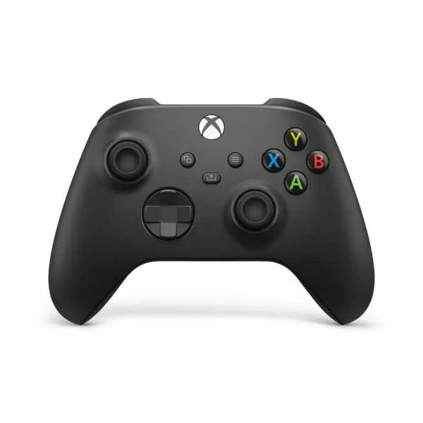 Black Xbox Series X wireless controller with colorful buttons.