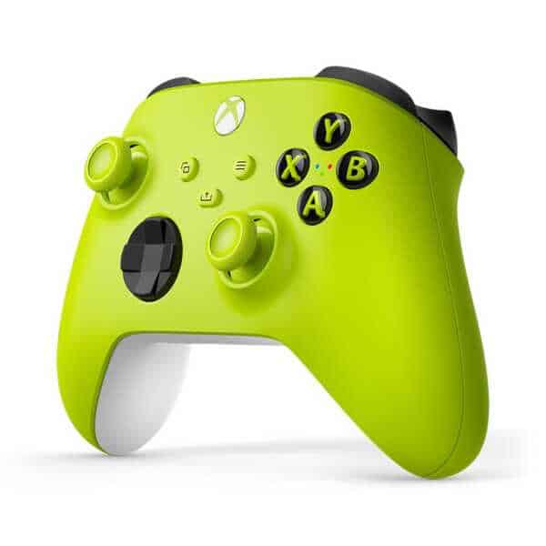 Xbox Series X Wireless Controller in Electric Volt color with textured grips.