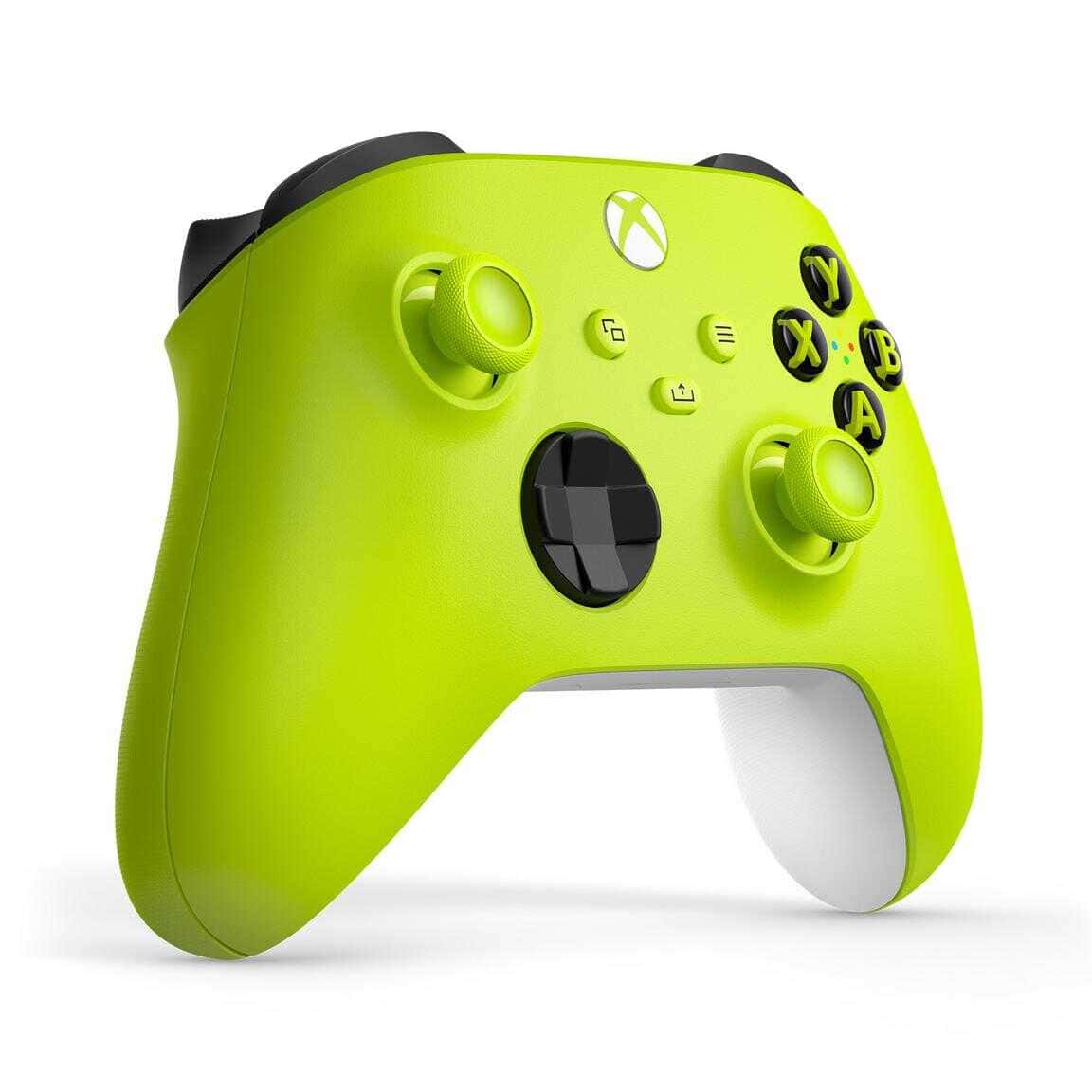Xbox Series X Wireless Controller in Electric Volt color with black accents.