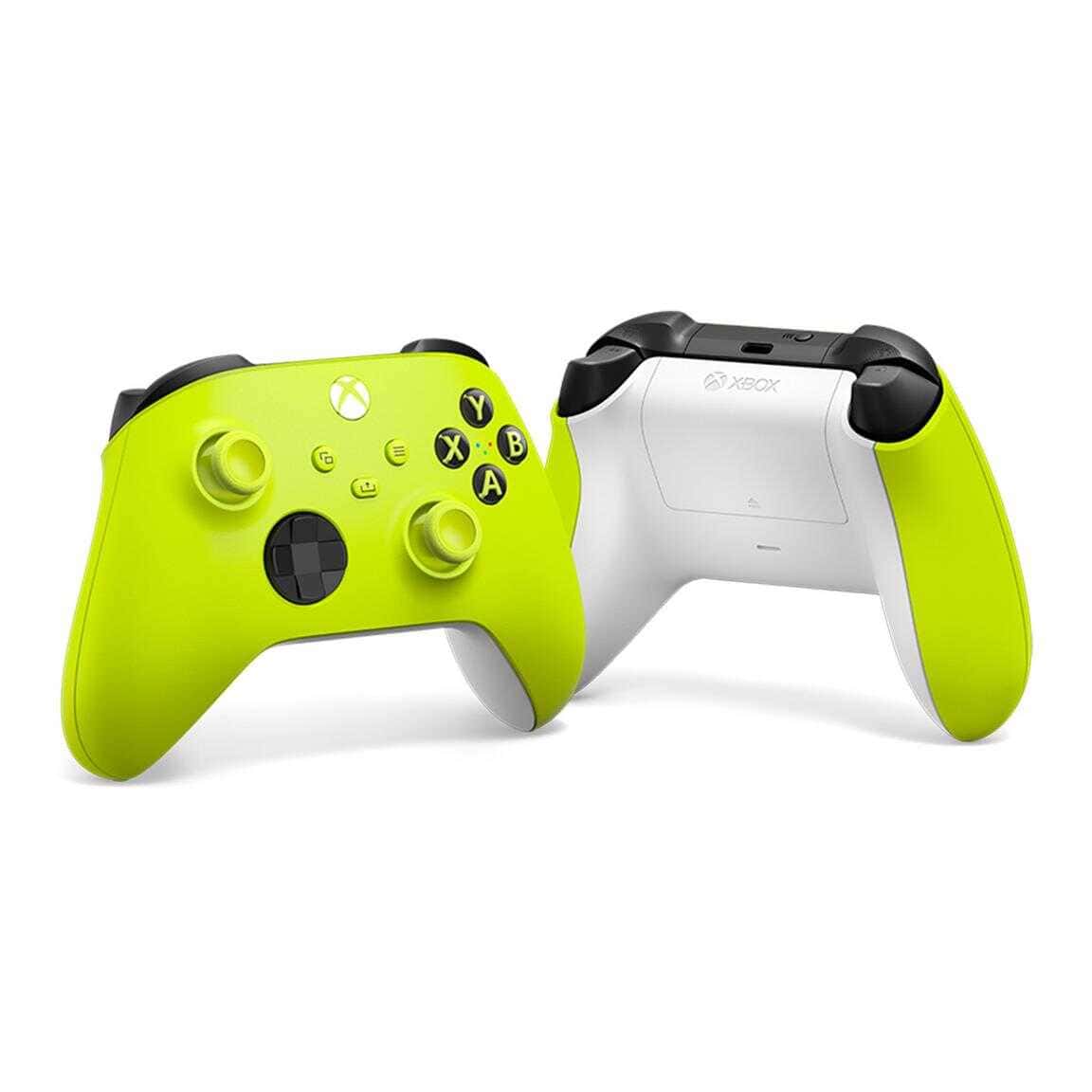 Xbox Series X wireless controller in Electric Volt color with black accents.