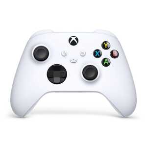 White Xbox Series X wireless controller with colorful buttons for gaming.