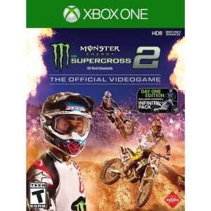 Monster Energy Supercross 2 Xbox One game cover with motocross riders in action.