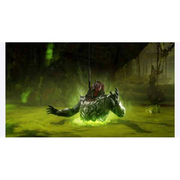 A dark, sinister creature emerging from toxic green water in a fantasy game setting.