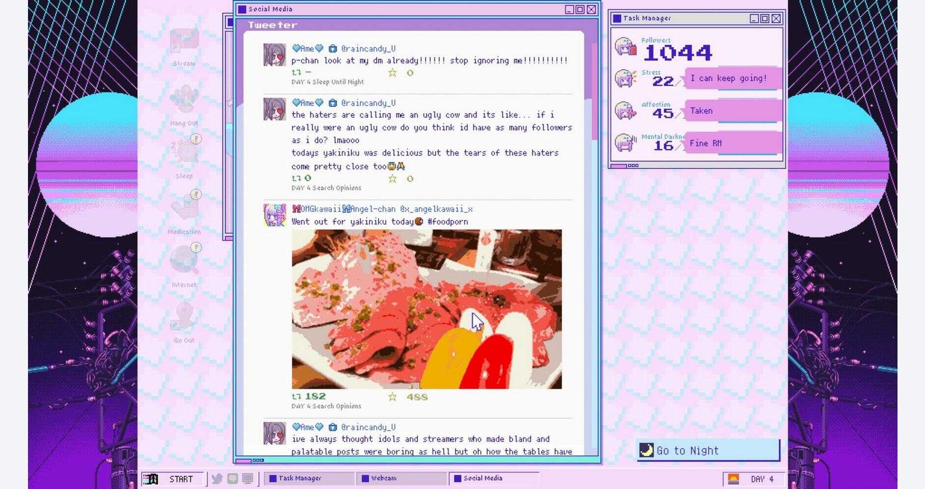 Screenshot of Needy Streamer Overload: Subscriber Edition gameplay with chat overlay.