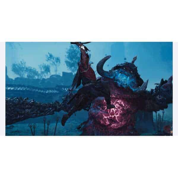 Onimusha game character battling a large monster with glowing energy.