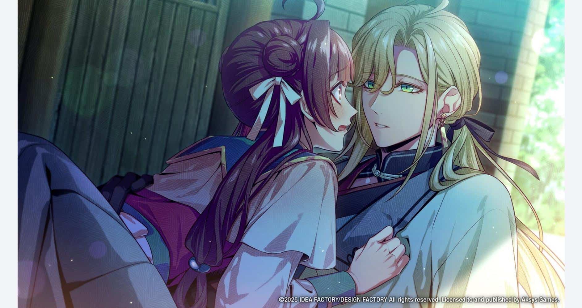 Anime-style romantic scene from Otome Daoshi -Fighting for Love- game.