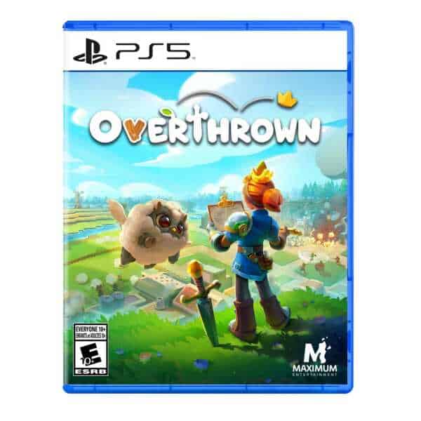 Overthrown PS5 game cover with animated characters in a vibrant landscape.