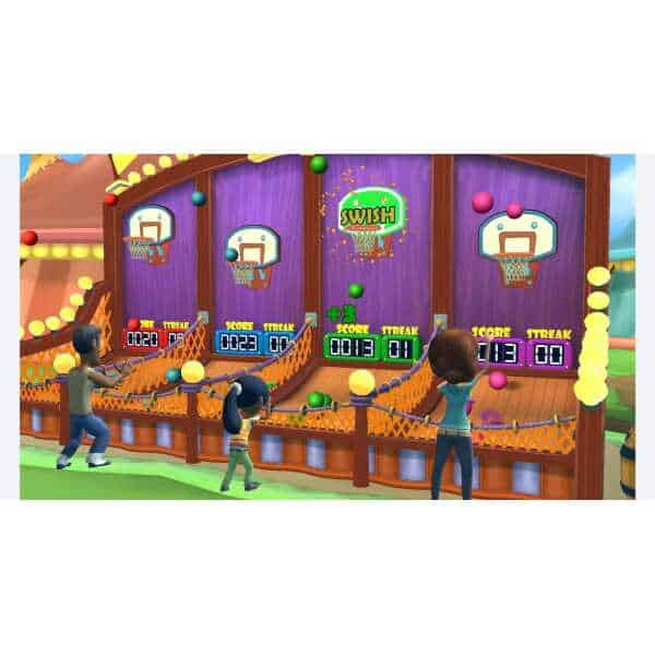 Arcade basketball game with kids playing and scoring points.