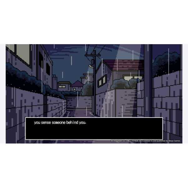 Dark alley scene from "Path of Mystery" game with rain and suspenseful atmosphere.