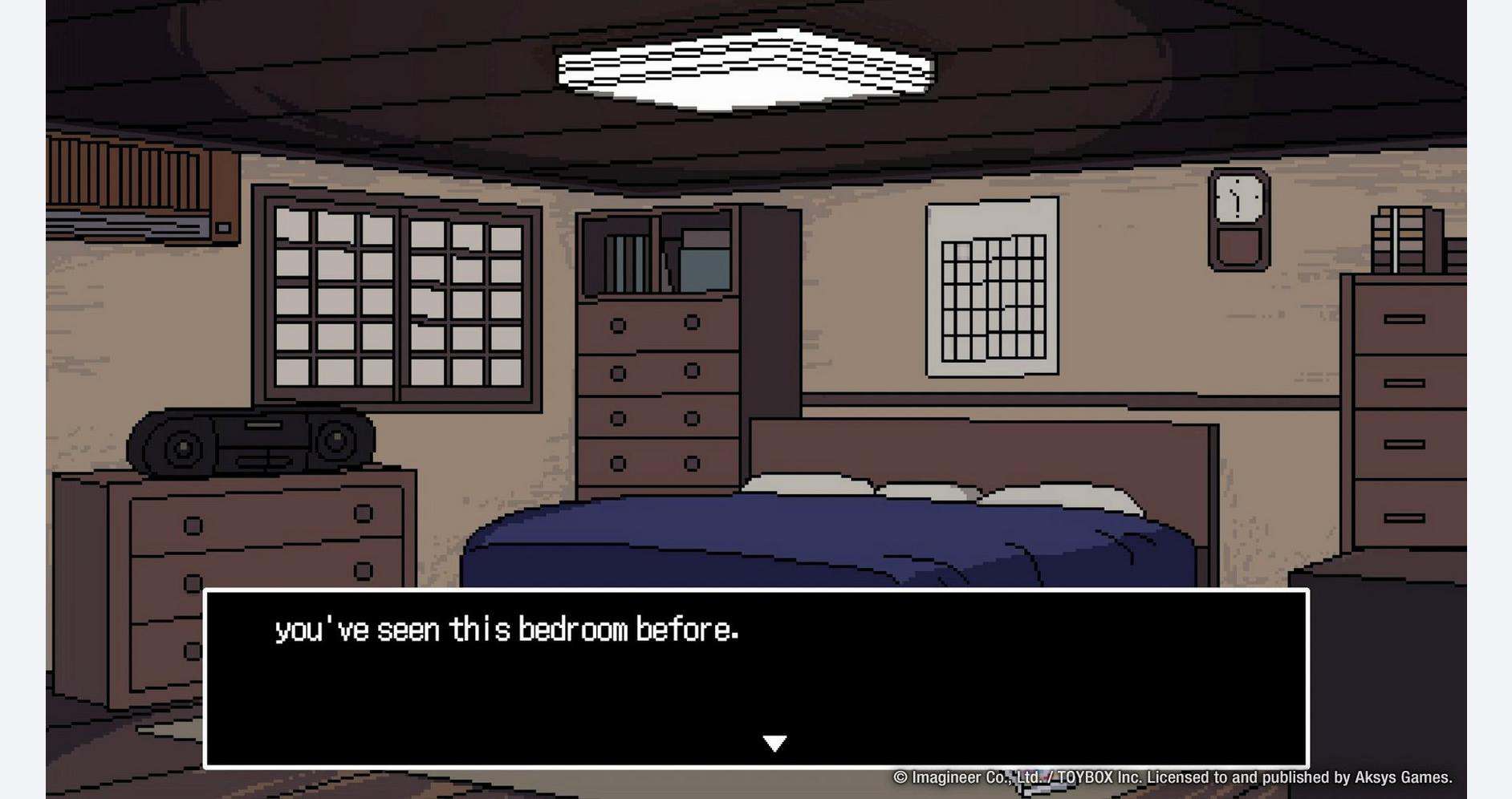 Cozy bedroom scene from Path of Mystery game, with bed and furniture.