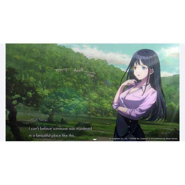 Anime girl contemplating in a lush green landscape from Path of Mystery game.