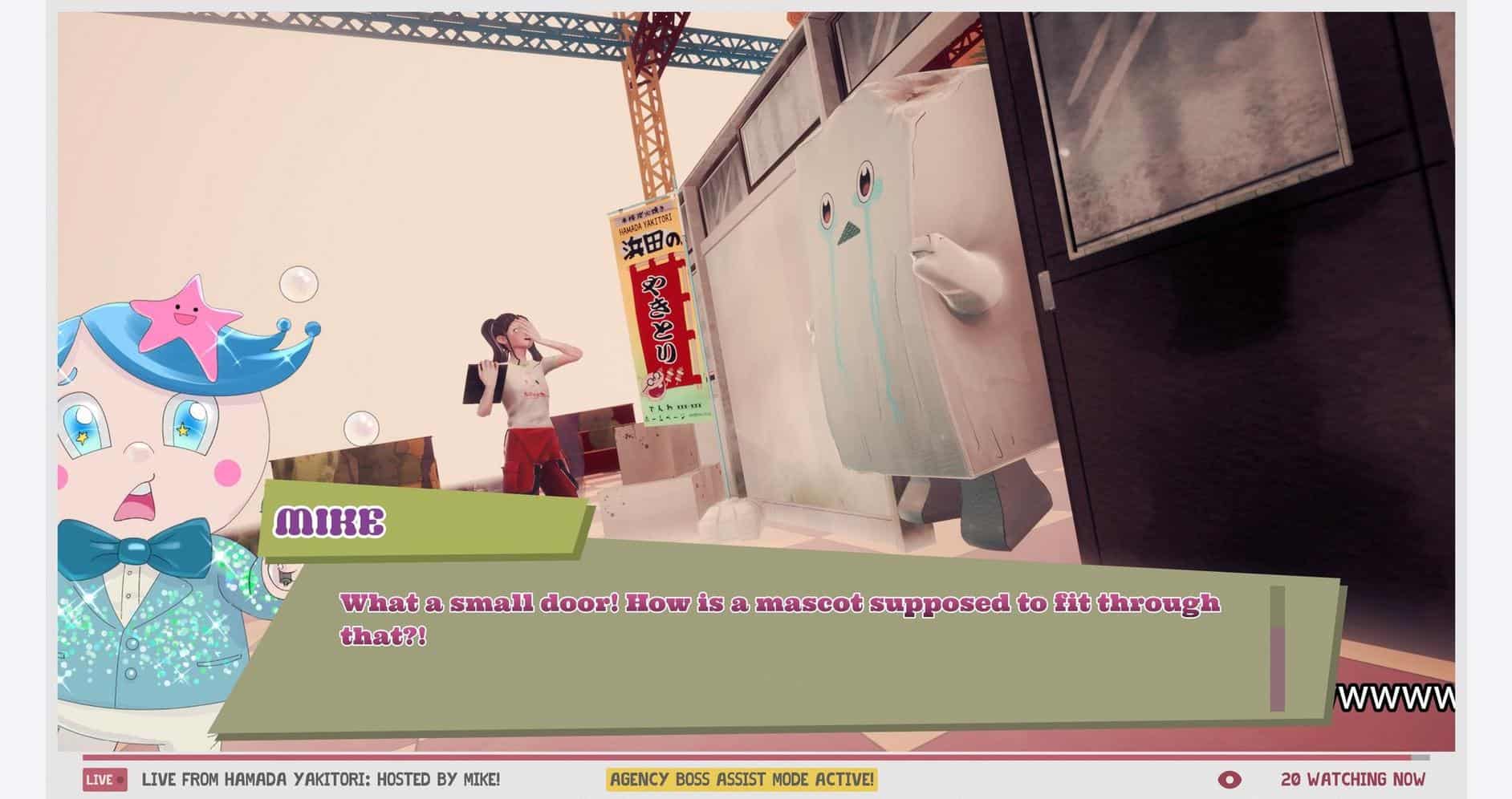 Mascot agency event at Gameware with colorful characters and performers.