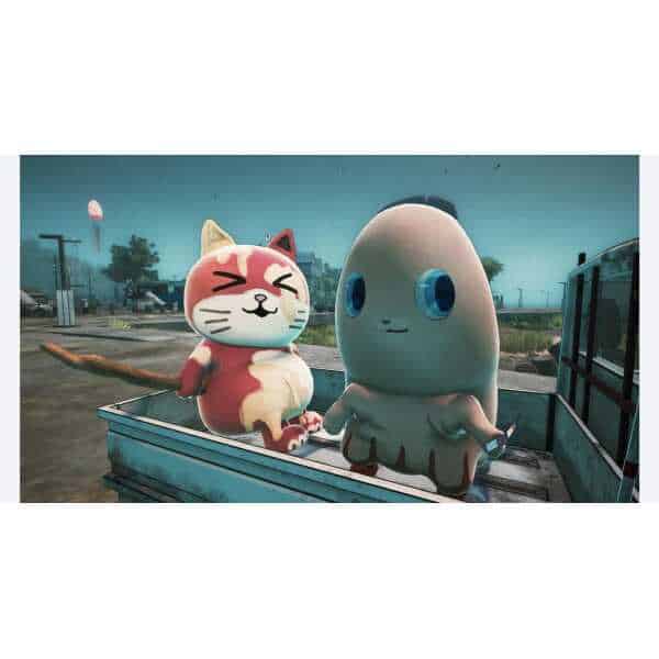 Cute mascot characters from Gameware in a playful outdoor setting.