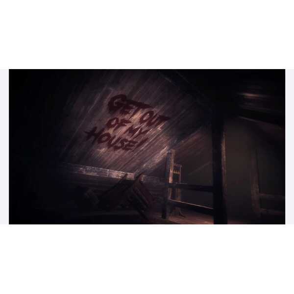 Dark puppet house interior with "Get Out of House" graffiti on the wall.
