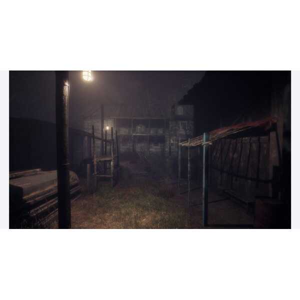 Nighttime scene of Puppet House with dim lighting and foggy atmosphere.
