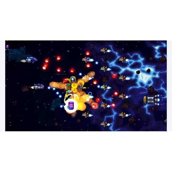 Space-themed arcade game with ships and explosions.