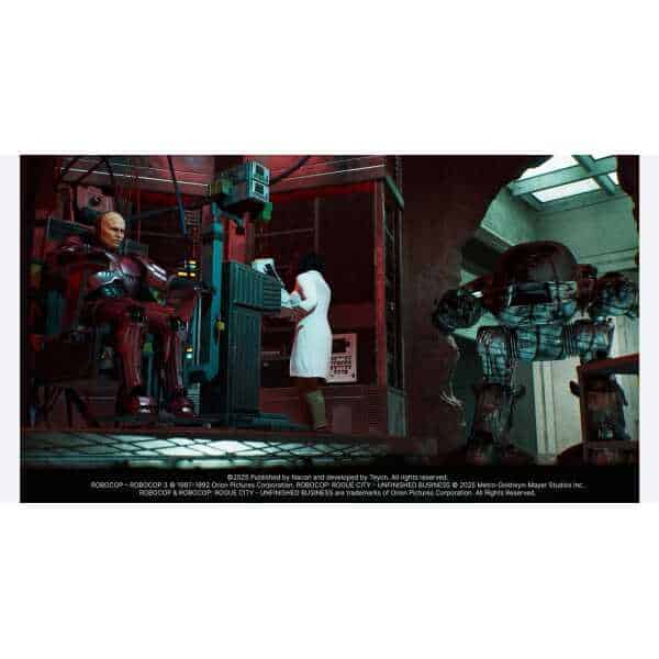 A scientist conducts an experiment with a humanoid robot in a high-tech laboratory setting.