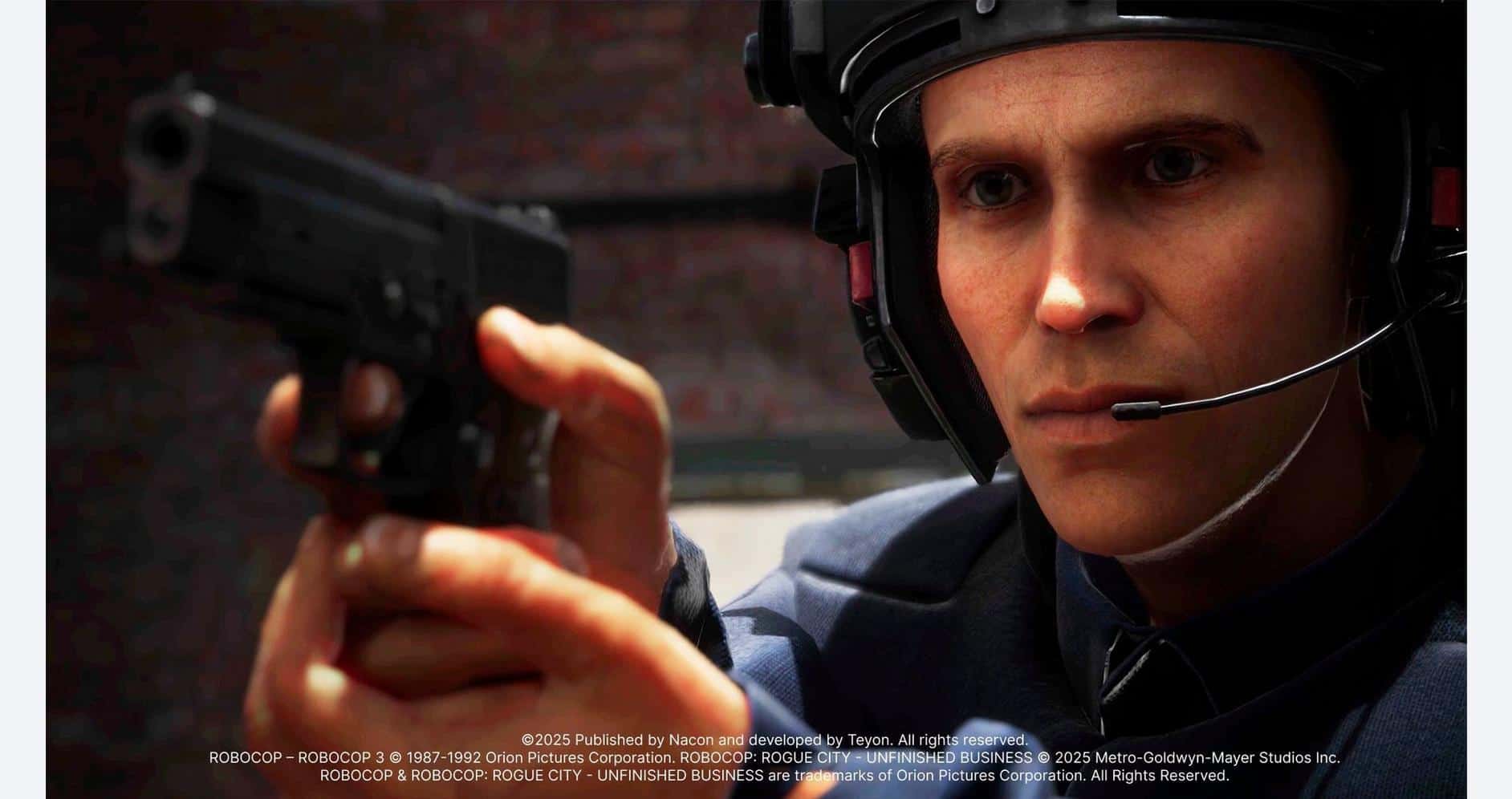 A man in tactical gear aiming a handgun with focus and precision.