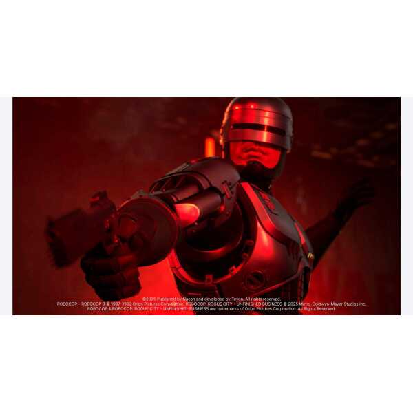 High-tech futuristic robot with glowing red lights, advanced armor, and weaponry for gaming and ente.